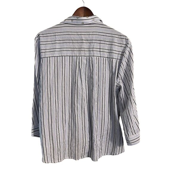 MICHAEL Michael Kors Womens Y2K White Blue Striped Grommets Wrap Tie Blouse XXL - Picture 7 of 7